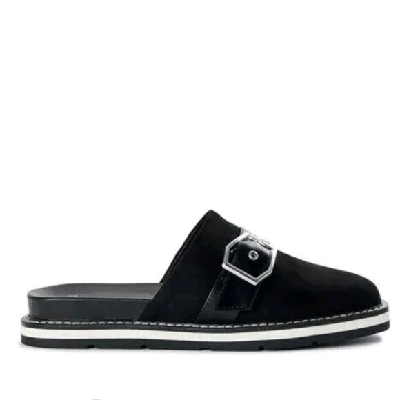 Size 9 Buckled Mule Slides Black Suede Comfort Flats Loafers Shoes - Picture 8 of 9